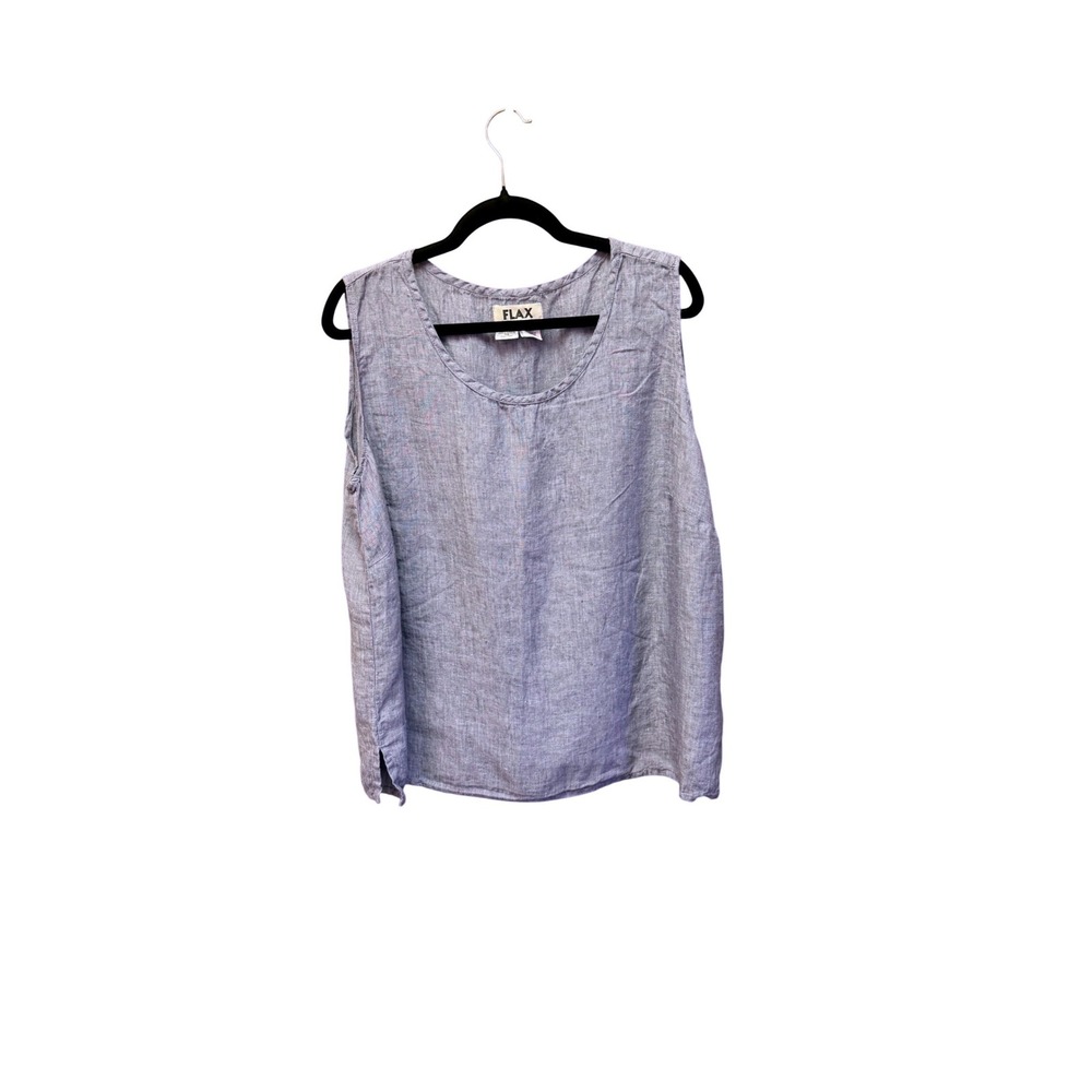 FLAX Womens 100% Linen Sleeveless Tank Top Chambray Purple Size 1G Generous